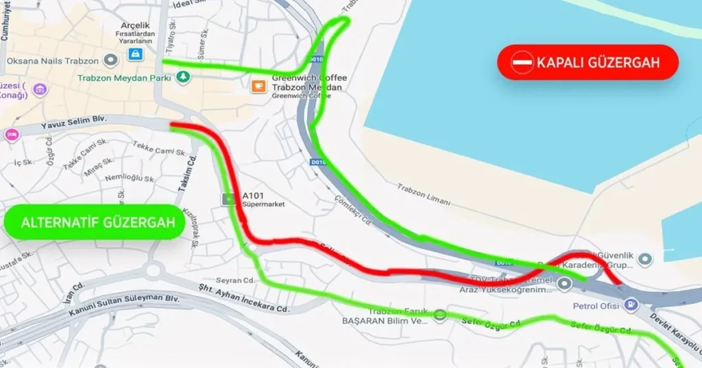 Trabzon’da asfalt çalışması için yol geçici olarak kapandı